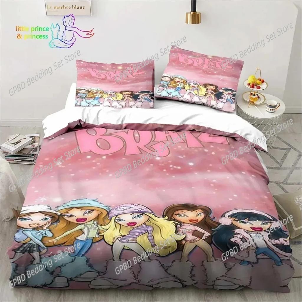 Cartoon Bratz Puppe Bettwäsche-Set Für Schlafzimmer Weiche Moderne Bettüberwürfe Bequeme Kinder Bettbezug Steppdeckenbezug Und Kissenbezug