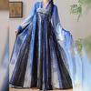 Chinesischer Tang-Dynastie-Stil Hanfu Blau Jungfräulich Serie Bestickt Brustlang Sommer Alltagsanzug