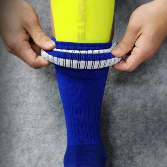 1 Paar Kniehohe Gestreifte Fußballsocken Rutschfest Feuchtigkeitsableitend Stretch Kinder Jugend