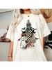 Wounisex's Round Neck T-Shirt Cartoon Retro Halloween Spooky Season Leopard Pumpkin Summer Printed T-Shirt Pattern Casual Top