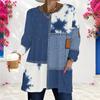 Women Plus Size Round Neck Long Sleeve Blue White Beige Printed Loose Longline T Shirt With Pockets
