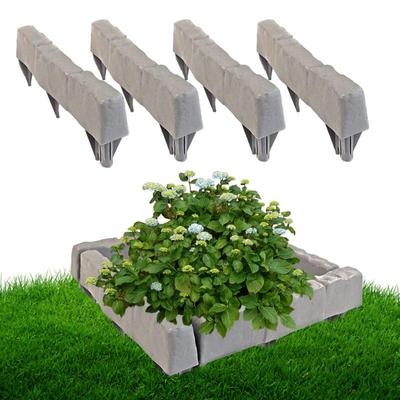 8-teiliges Set Gartengrenze Beeteinfassung Zaun Imitation Steine Ziegel Rasen Pflanzen Blumen Gras Stützpfahl Dekorative Außengrenze