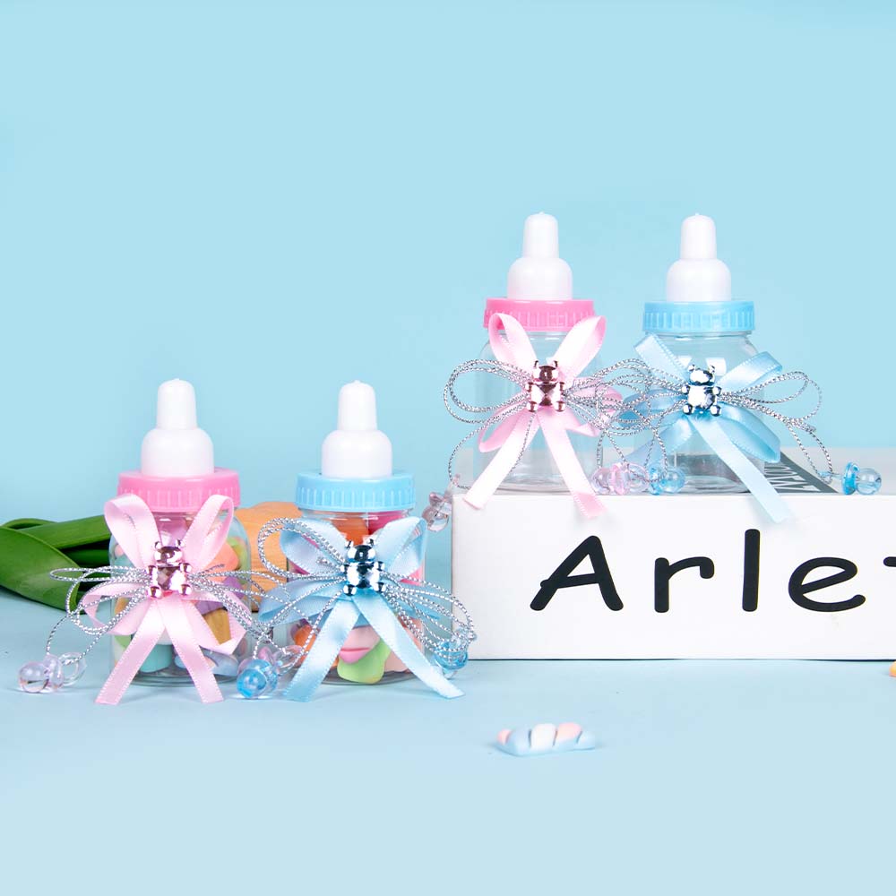 6/12pcs Plastic Feeder Bottle Blue Pink Baby Bottle Candy Box Christening Gender Reveal Baby Shower Birthday Party Gifts favors