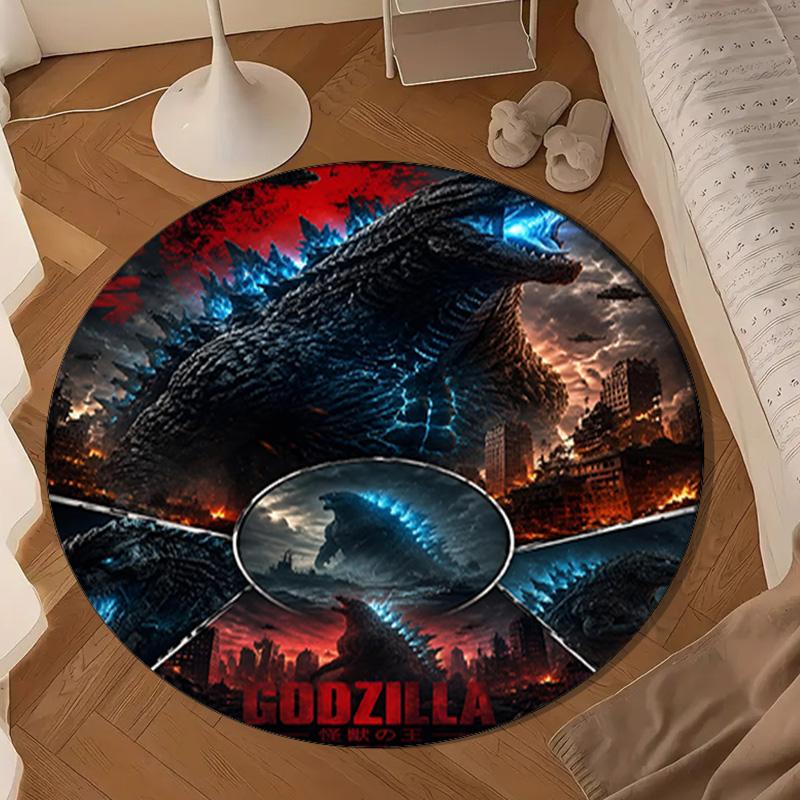 Godzi-lla Destruction Round Rug for Livingroom,Bedroom, Palyroom, Chair Rug, Area Rug, Circle Carpet, Large Size Decor Fan Christmas Gift