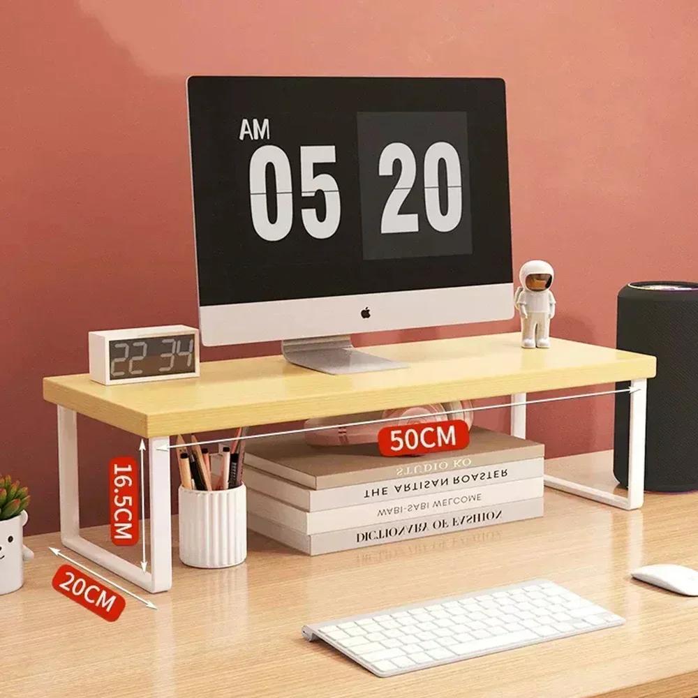 Office Desktop Computer Stand Rack Bracket Raised Shelf Laptop Monitor Wooden Table Home Storage Holders Utility Accessories