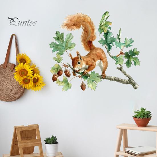 Natur-Thema Wohnkultur Aquarell Eichhörnchen Wandaufkleber, Niedlicher Ast Wandaufkleber, Weiche Illustrationsaufkleber Waldtier Wandbild Kunst für Wohnzimmer