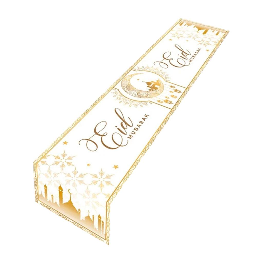 Eid Mubarak Table Runner Islamic Muslim Star Moon Polyester Table Cloth for Home Dining Room Celebration Festival Kitchen
