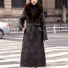 Women Long Warm Leather Coat Faux Fur Collar Belted Winter Thick Outerwear
