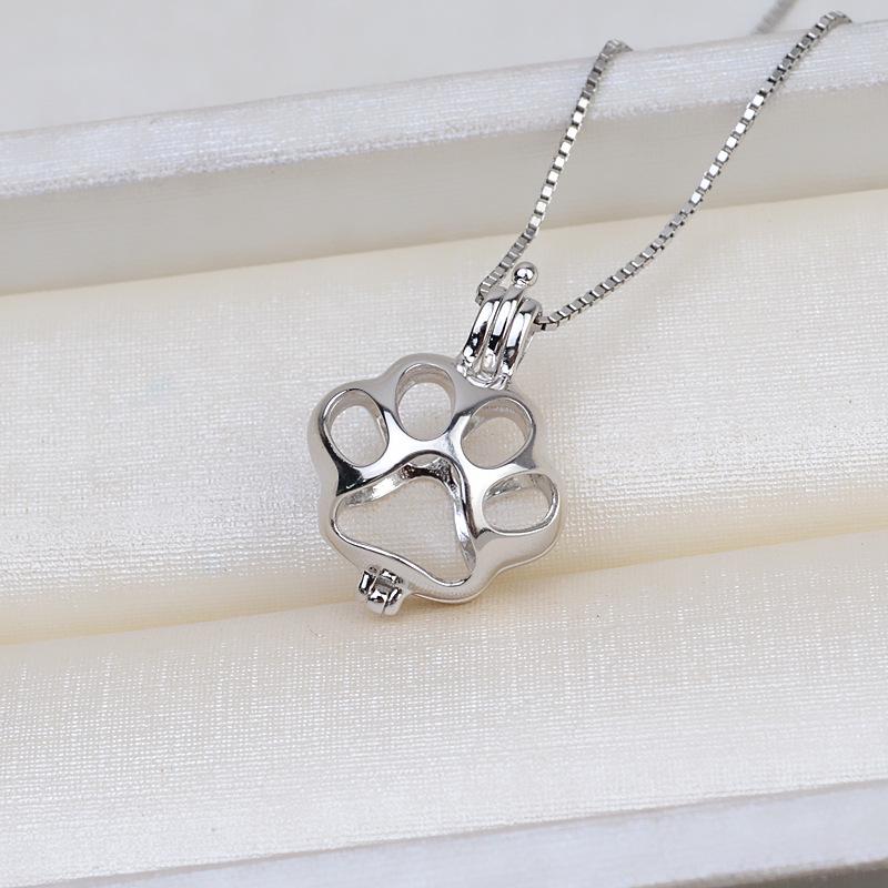 S925 Sterling Silver Cat Paw Pendant Necklace with DIY Pearl Charm Setting
