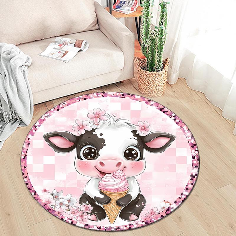 Cow Print Round Carpet - Cow Cow Skin Rug Suitable for Bedroom, Living Room - Soft Non-Slip Small Round Mat for Room,, Farmhouse Decor