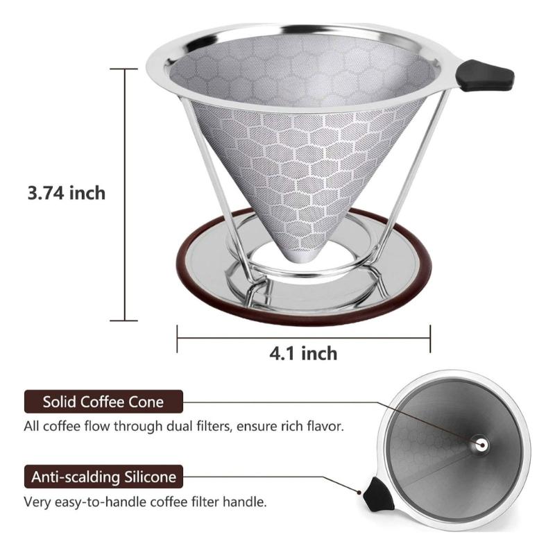 Stainless Steel Coffee Filter Reusable Coffee Dripper Manual Brewing Supplies Convenient Fine Filter Perfect for Coffee