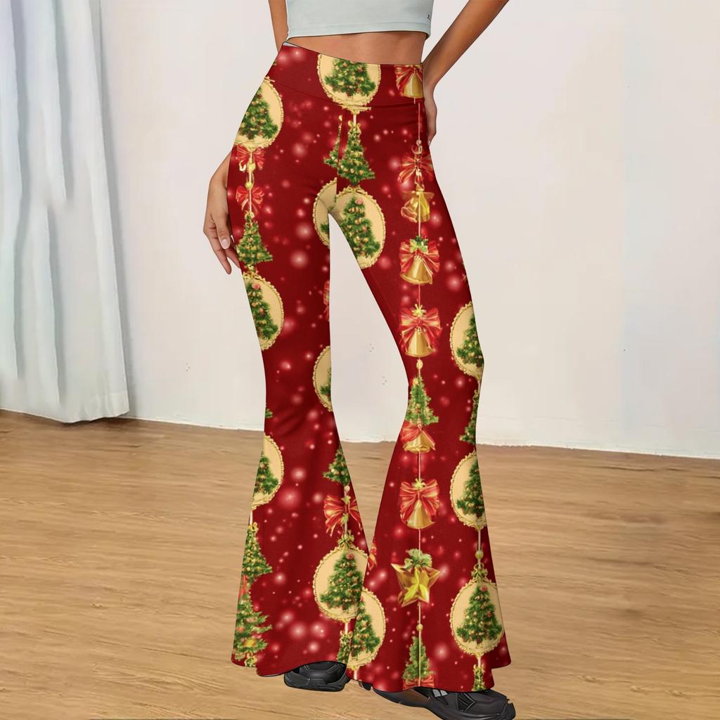 Women's Christmas Printed High Waisted Flared Yoga Pants Casual Slim Fit Everyday Wear