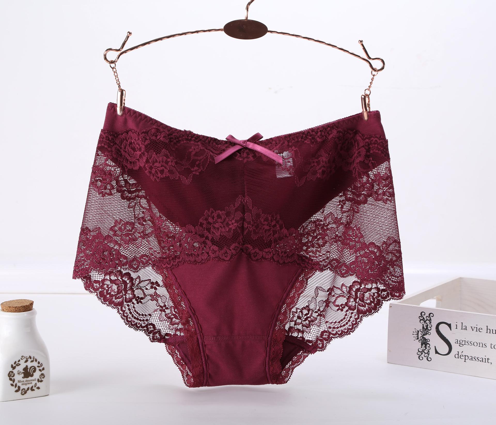 

Нижнее белье из кружева средней талии из модала, нижнее белье из хлопка, женское нижнее белье, трусики больших размеров для полных XXXL бордовый