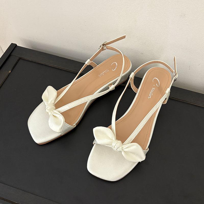 Fashion Elegant Women Low Heel Sandals Wedges Shoes Female Buckle Footwear Fashion Butterfly-Knot Ladies Heeled Sandals Shoes Pumps