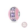 Copper Cute Pink Flowers Heart Pendant Beads Fit 4Mm Hole Diamete Charm Bracelet For Women Diy Jewelry Making Gift