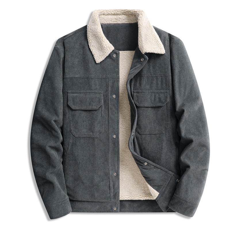 Men's Oversized Fleece-Lined Thickened Corduroy Top for Fall/Winter Warm Casual Jacket