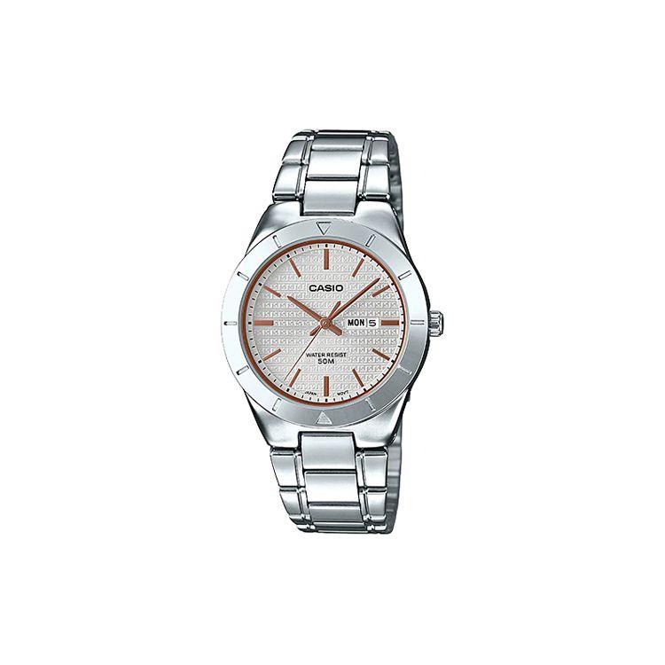 Casio Standard Series Waterproof Date Display Day Display Quartz Movement Stainless Steel Strap Womens Watch Silver Dial Women Watches LTP-1410D-7A2