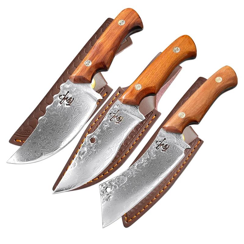 Boning Butcher Knife Fish Fruit Vegetables Kitcher Knives Wood Handle Utility Chef Knife Damascus Cleaver Knife Meat Slicing