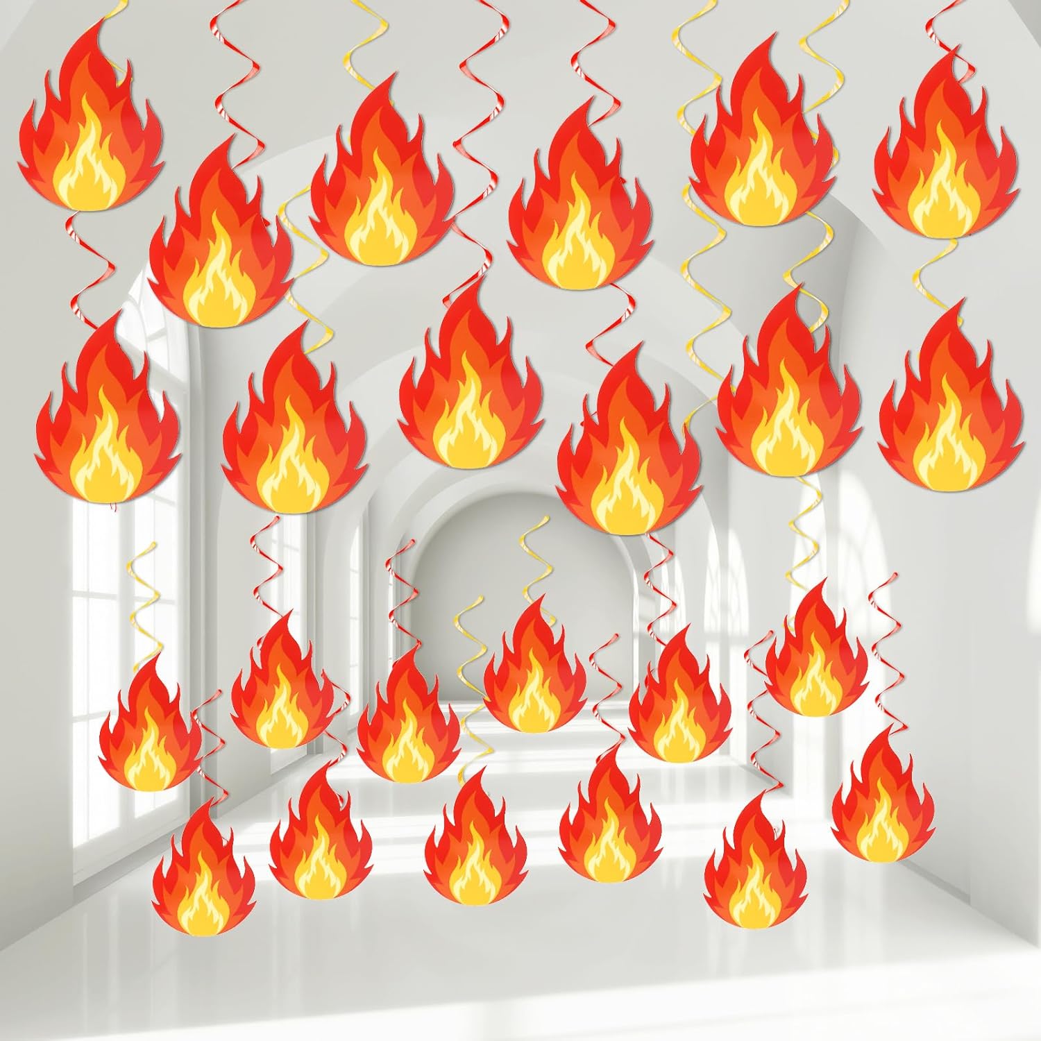 60PCS Fire Decoration Firefighter Birthday Party Decorations Fire Truck Hanging Swirls Firetruck Birthday Flame Decor Fireman Theme Party Supplies