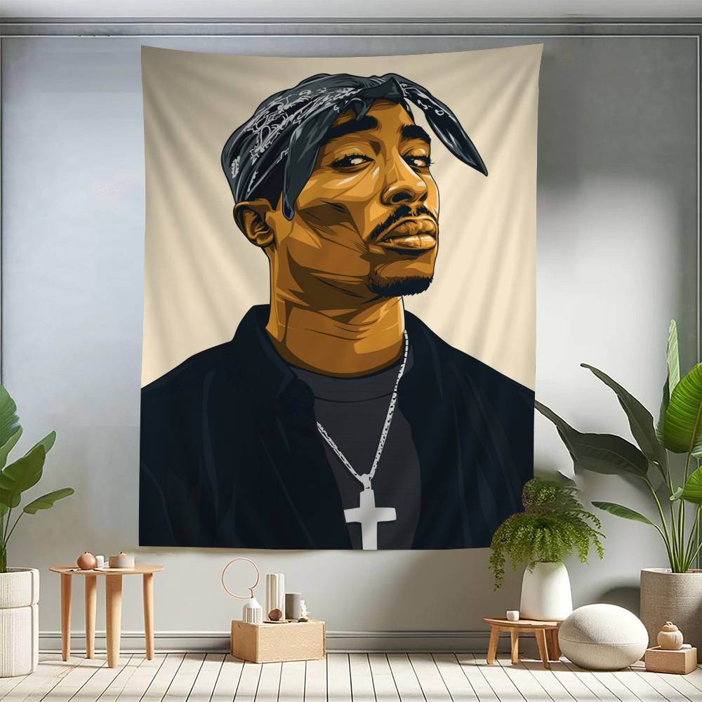 Rapper TTupac SShakur Cartoon Tapestry Art Science Fiction Room Home Decor Wall Hanging Sheets