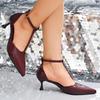 2025 Summer New Closed Toe Women's Sandals Concise Dress Buckle Strap Thin Heel Shoes Daily Plus Size Cover Heel Sandals