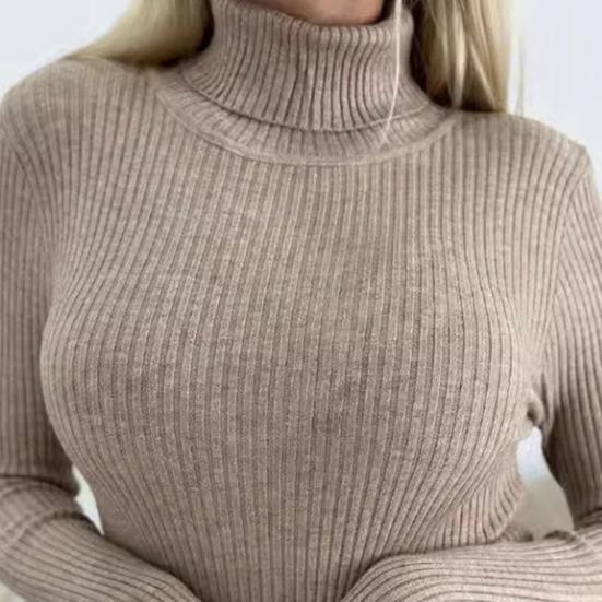 Yousheng Women High Collar Bottoming Sweater Elastic Breathable Fabric Solid Color Knit Pullover Lazy Style Long Sleeve Slim Fit Sweater