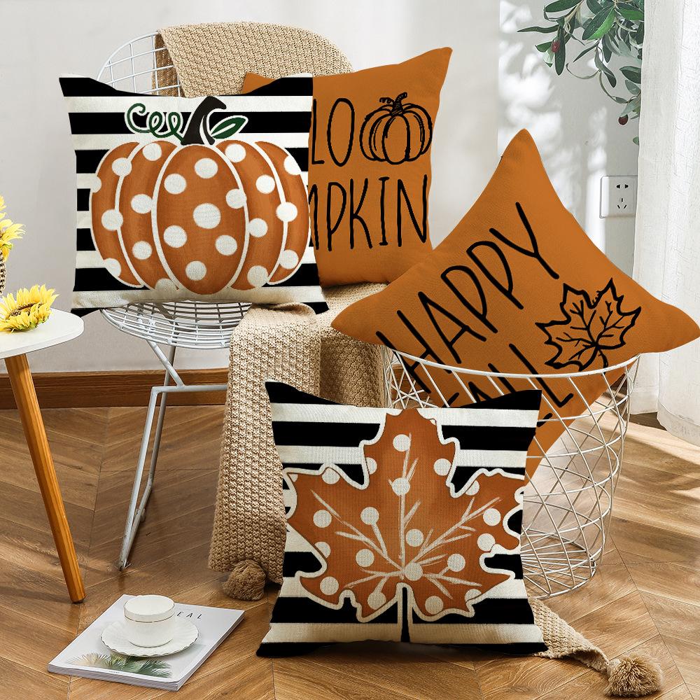 New Autumn Pillow Home Pumpkin Polka Dot Striped Maple Leaf Thanksgiving Sofa Pillow Cover