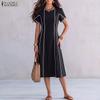 ZANZEA Vestido de Verano Elegante de Manga Corta con Cuello Redondo Casual para Mujer