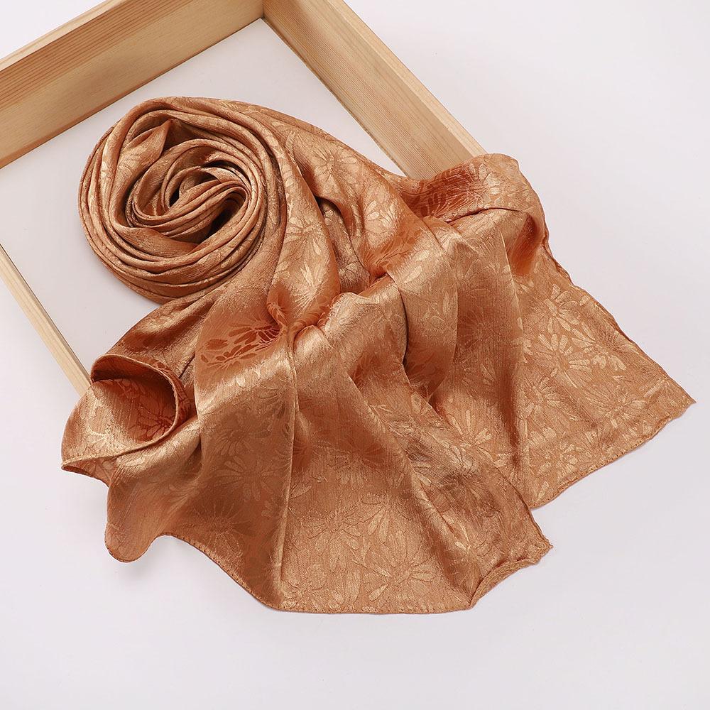 Elegant Women Silk Scarf Satin Solid Flower Wrap Shawl Sunscreen Bandana Hijab Mujer Scarve Pareo Beach Boho Headscarf Sweet New
