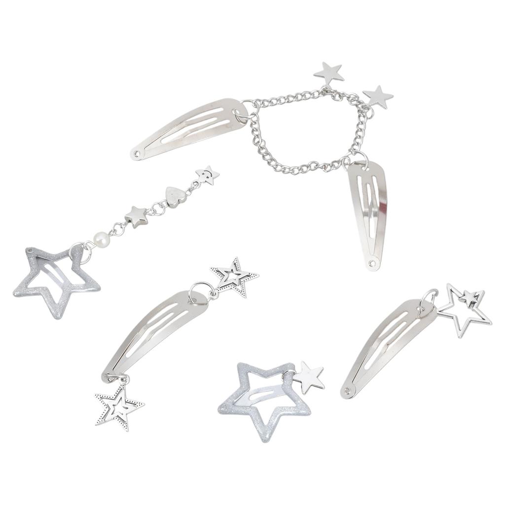 10Pcs/5Pcs Pentagrams Hair Snap Clips Star Charm Barrettes for Fashionable Women Metal Chain Hairpin Accessories