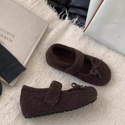 [Uncle Shoes] Woolen Flat Bottom Round Head French Small Fragrant Wind Mao Mao Shoes Women's Mary Jane Shoes 2025 Autumn and Winter Cotton Shoes Women