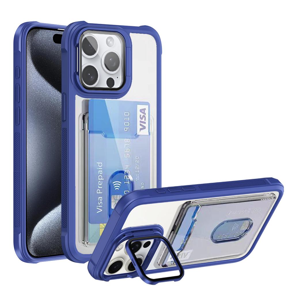 Shockproof Acrylic Hard Cover for IPhone 16 Pro Max 15 14 Plus 13 11 Folding Lens Stand Transparent Slot Card Holder Wallet Case