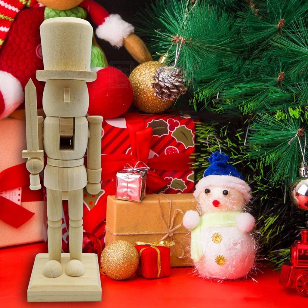 1PC Christmas Nutcracker Figurines Wooden Tabletop Ornament Wood Christmas Decorations Nutcracker Ornaments For DIY Living Room