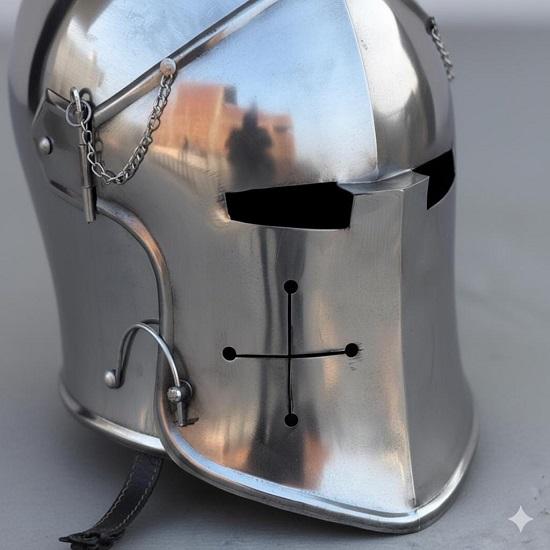 Medieval Silver Barbuta Helmet, Handmade Medieval Armor Helmet With Leather Liner, Wearable Cosplay, Collectible Warrior Gift For Halloween