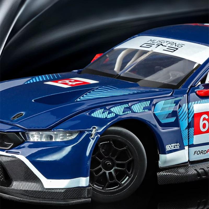 1/24 Ford Mustang GT3 #64 Alloy Track Racing Car Model Diecast Metal Muscle Sports Vehicles Car Model Sound and Light Kids Gifts