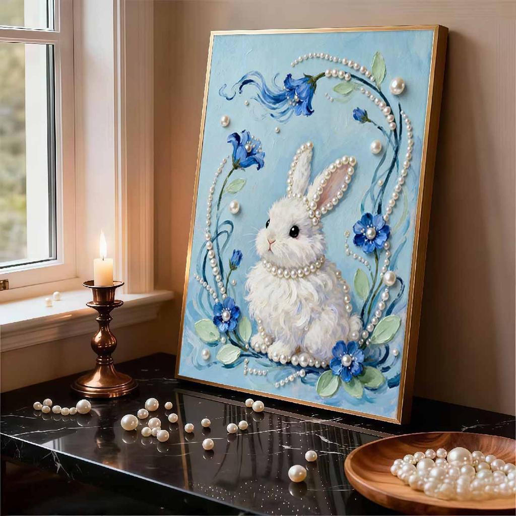 Crystal Pearl Painting 5D DIY Frame Decoration Painting Rabbit Home Wall Decoration Transparent Pearl Gemstone Painting Picture Art Crafts