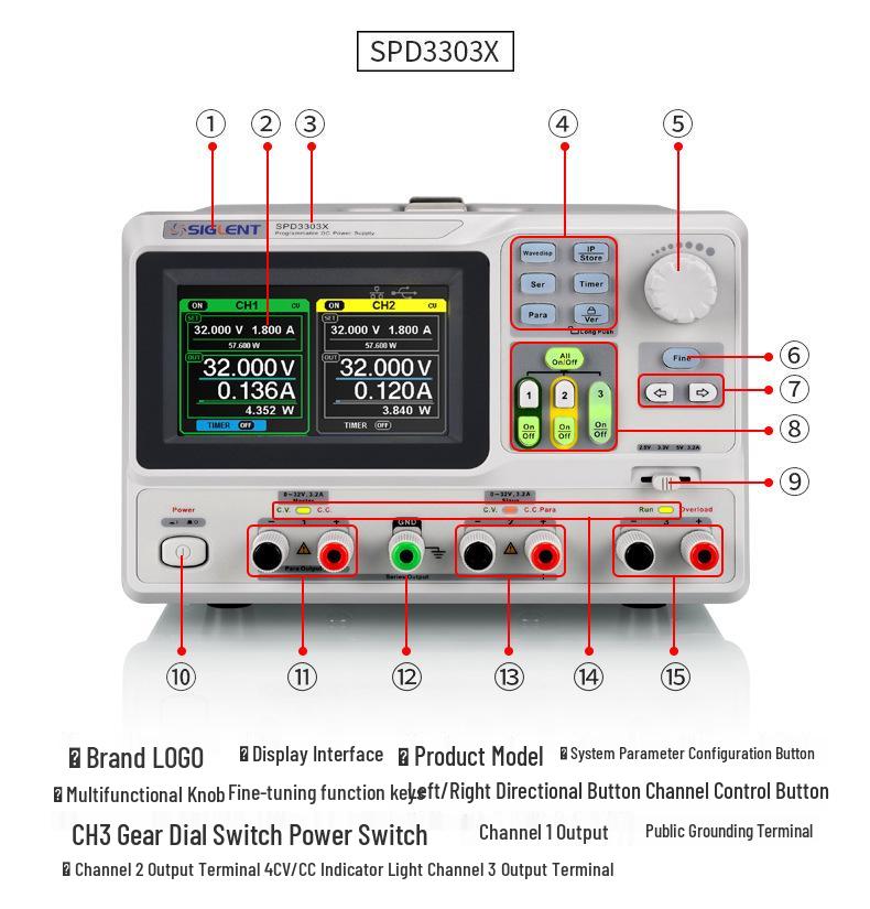Siglent SPD3303X-C Programmable 3-Channel DC Power Supply, 32V/3.2A*2, 5V/3A