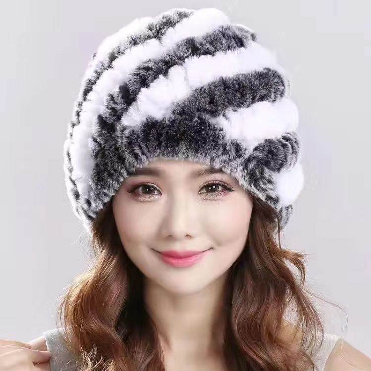 Knitted Hat Winter Rex Rabbit Knitted Middle-aged and Elderly Warm Thick Fur Fashion New Mother Ear Protection Pineapple Hat