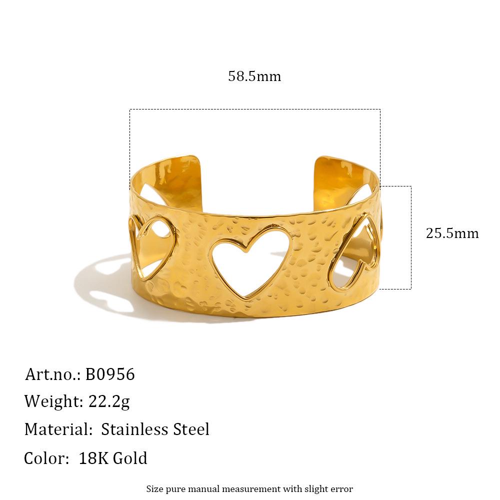 18K Gold Plated Hammered Heart Bracelet - Stainless Steel, European American Style, Light Luxury for Women