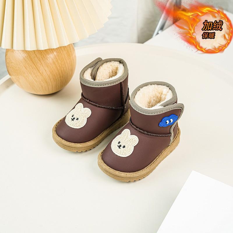 Youth style shoes Kids Winter Snow Boots Boys Girls Thick Insulated Warm Faux Leather Mid-Calf Slip-On With Anti-Slip Sole