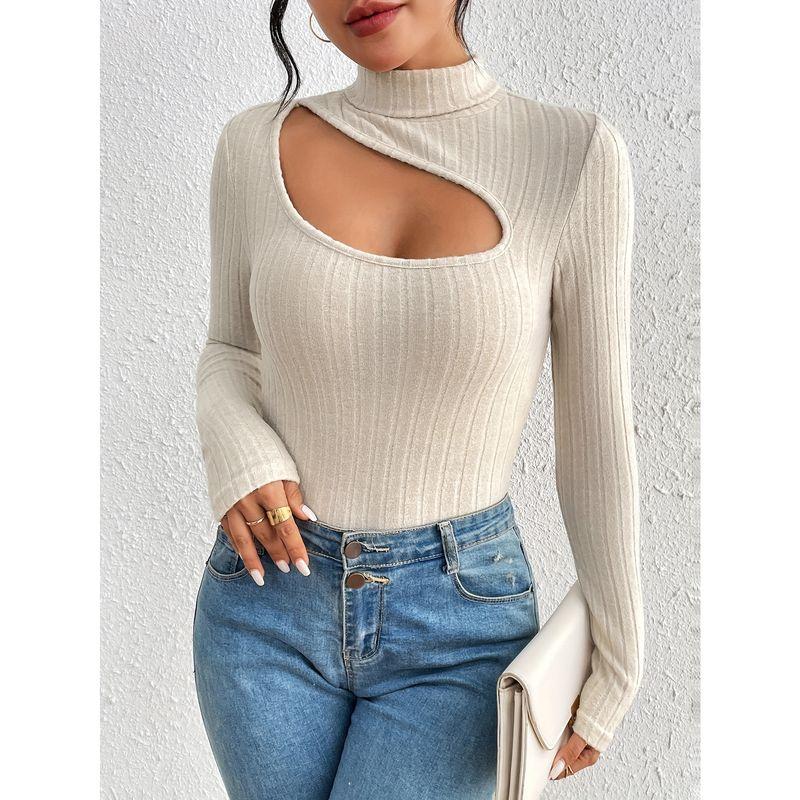 

Fashion Style Women s Clothing Autumn and Winter New Arrival Cut Out Stylish Long Sleeves Knitwear Female Silm Slimming Bottoming Top Beige White XS