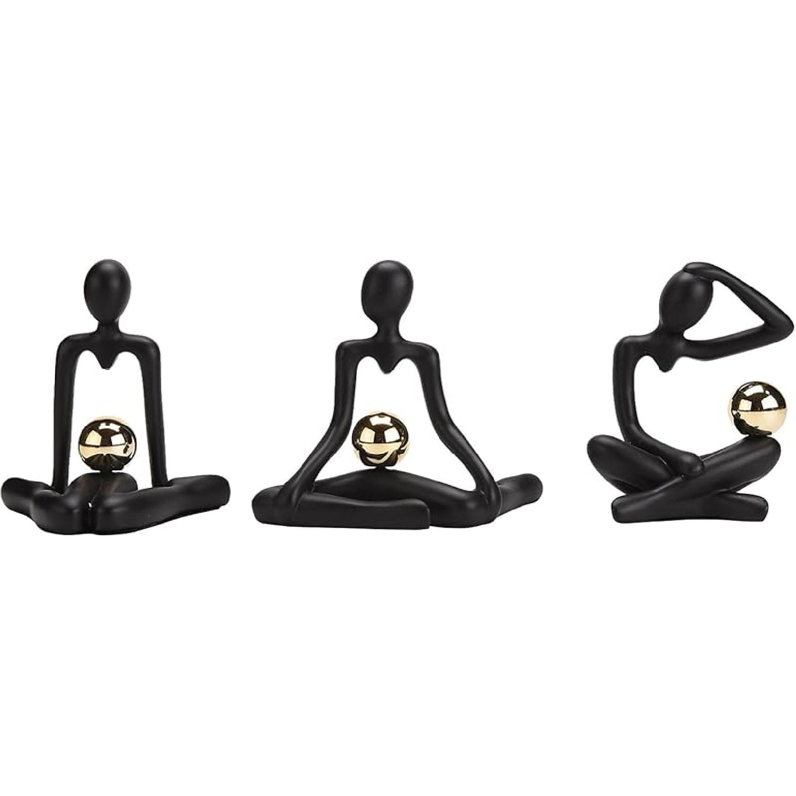 BRABUD Thinker Statues Set of 3 Resin Abstract Modern Figurine Home Decor Desk Organizer Black TQSHBS3