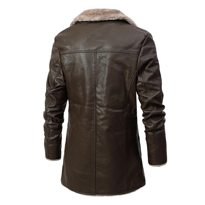 Men's European Size Plus Velvet Leather Jacket with Large Lapel, Ideal for Autumn and Winter Business, for Middle-Aged and Elderly