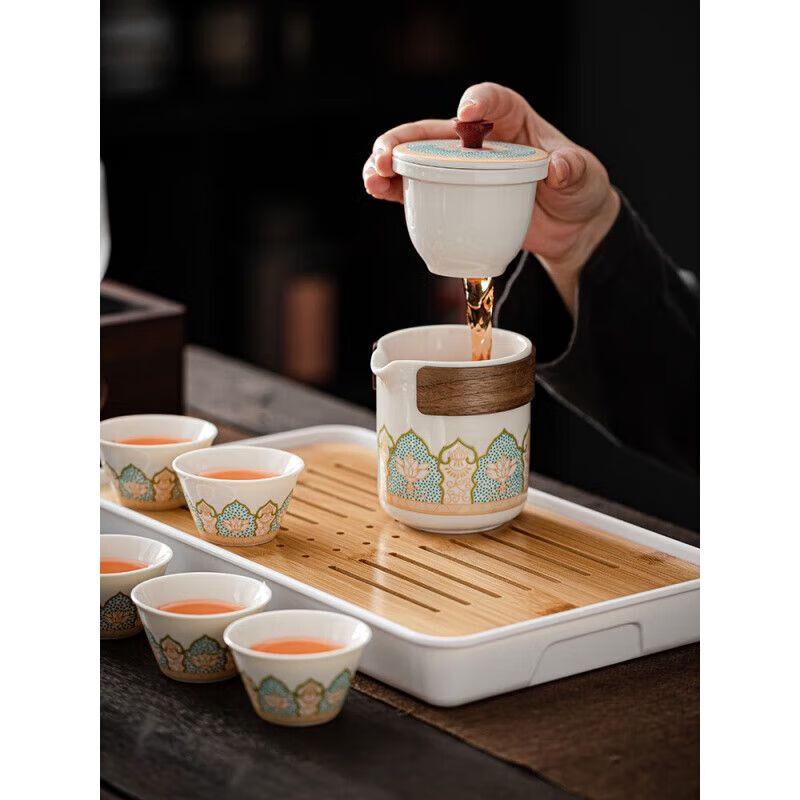 Qiu Qiao Ceramic Kung Fu Travel Tea Set (One Pot, Six Cups)