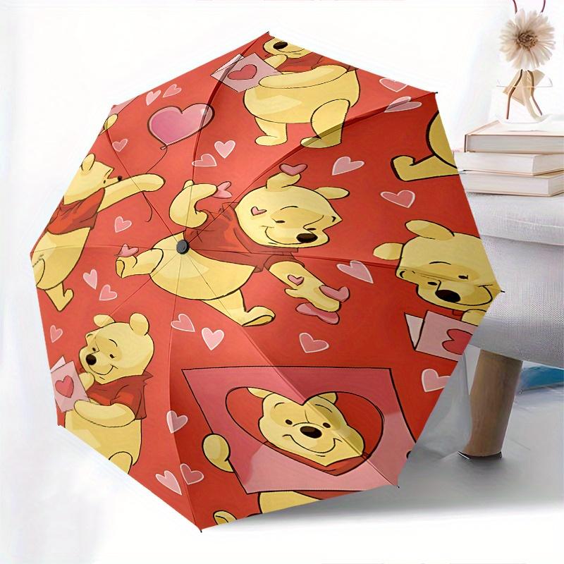 Winnie the Pooh, Hearts Automatic Opening and Closing Umbrella - 8 Ribs Portable Folding Umbrella with Plastic Handle, Suitable for Leisure