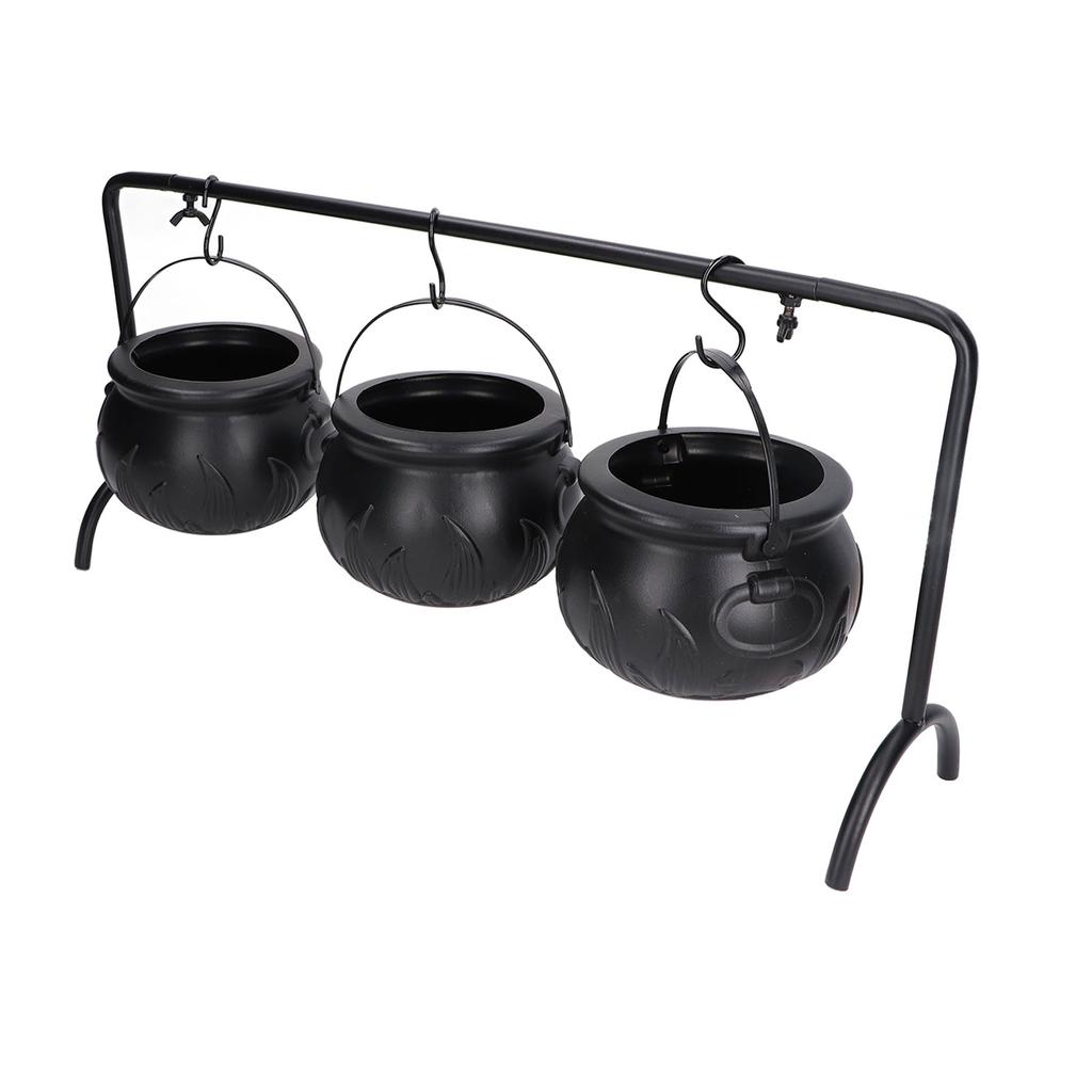 Halloween Cauldron Decorations ABS Iron Flame Pattern Mysterious Black Witches Candy Bucket for