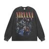 Maglietta a maniche lunghe band Nirvana vintage europeo e americano lavata effetto invecchiato maglietta a maniche corte Nirvana per uomo e donna
