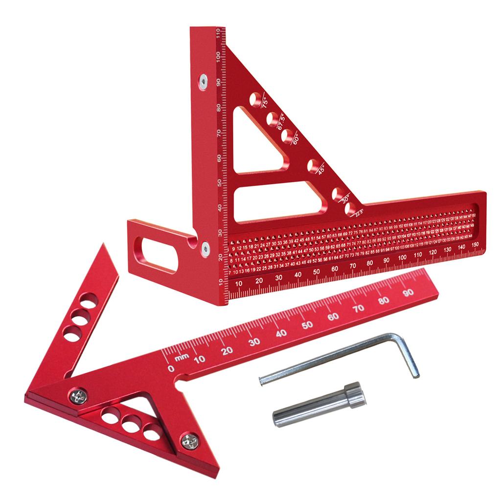 2pcs Metric WoodworkingTriangle Ruler & Square Center Scriber, 3D Multi-Angle Measuring Layout Ruler with Positioning Dowel Pin
