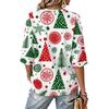 Women's V-neck Christmas Print Three-quarter Sleeve Lightweight Top