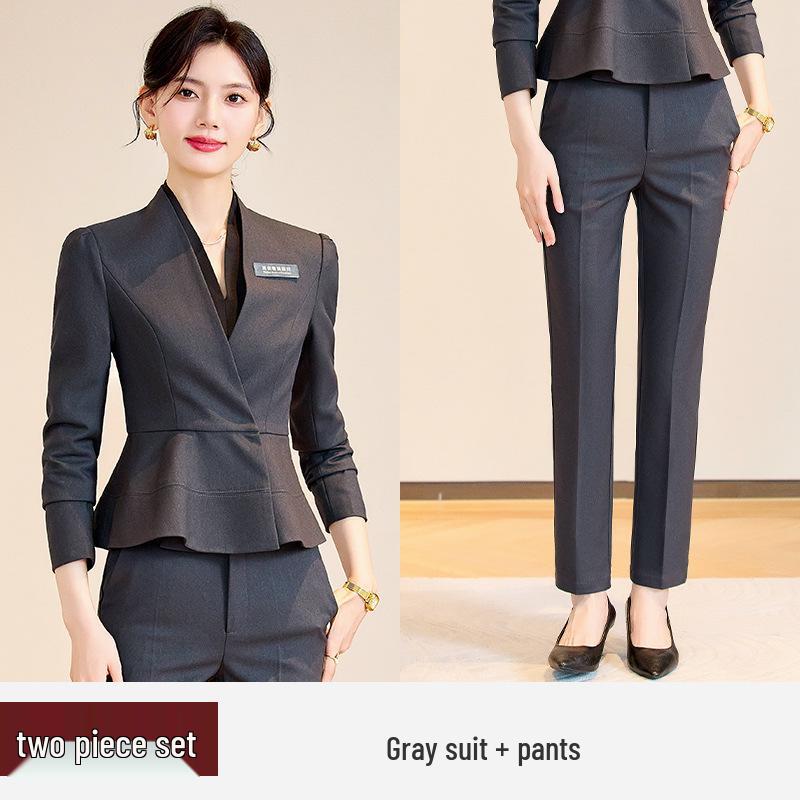 Chic Professional Women's Skirt Suit - Elegant Spring/Autumn Beauty Salon Front Desk Uniform